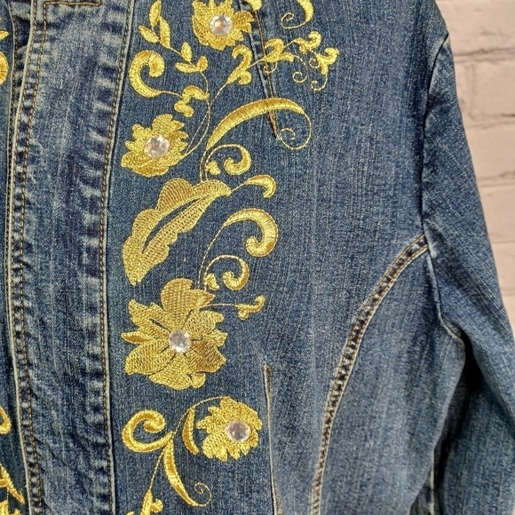 Denim 24/7 women's long sleeve zip front jacket floral stitch sz 22 stretch b3 - Picture 6 of 11